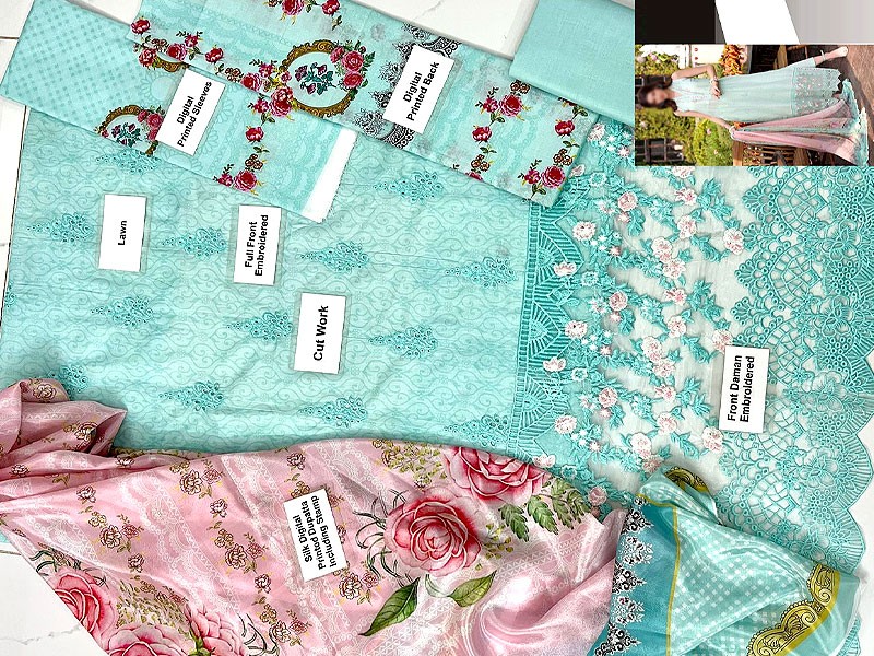 Luxury Schiffli Embroidered Lawn Dress with Digital Print Silk Dupatta