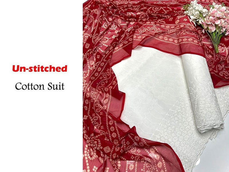 Embroidered Chikankari Cotton Dress with Chunri Print Chiffon Dupatta Price in Pakistan