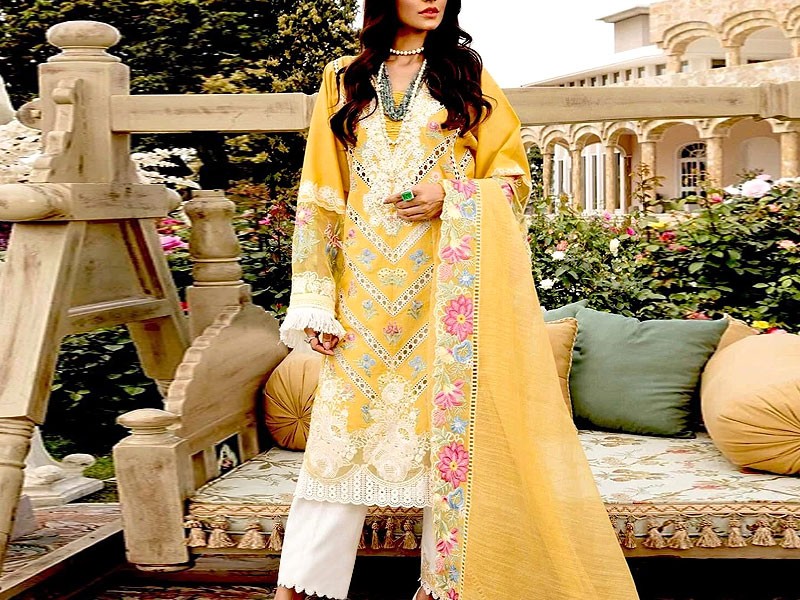 Heavy Embroidered Lawn Dress 2023 with Bamber Chiffon Dupatta Price in Pakistan