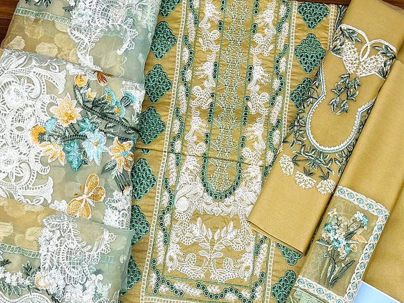 Glamorous Schiffli Embroidered EID Lawn Dress with Embroidered Organza Dupatta