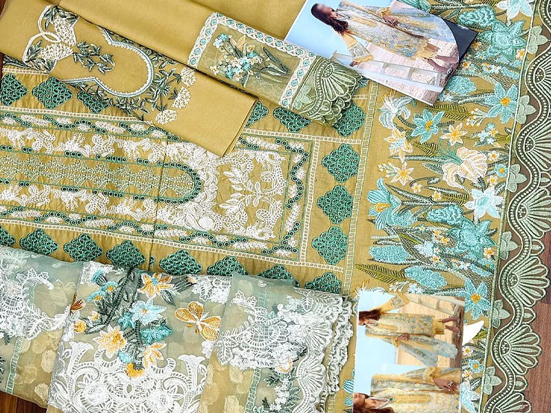 Glamorous Schiffli Embroidered EID Lawn Dress with Embroidered Organza Dupatta