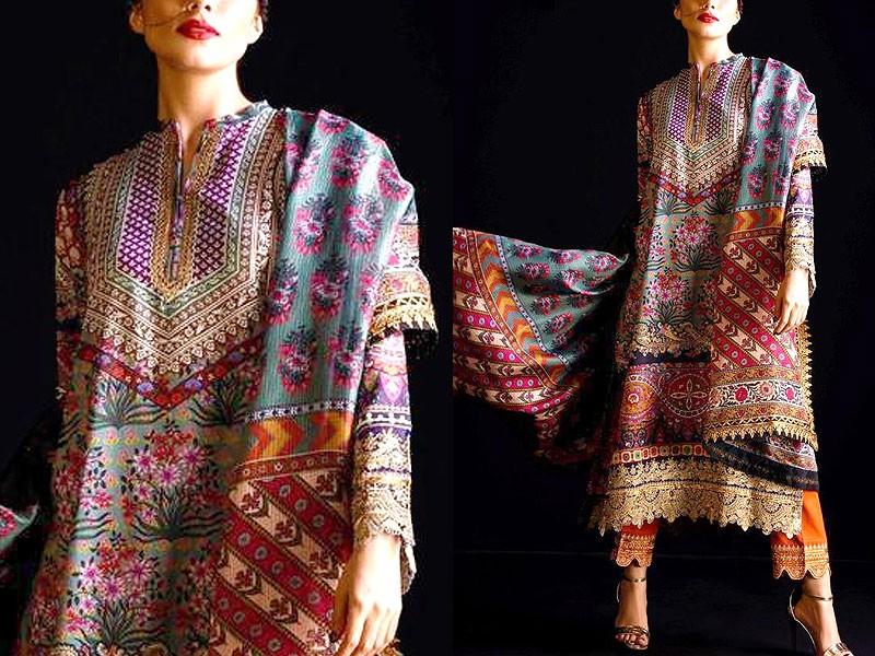 Embroidered Lawn Dress 2024 with Chiffon Dupatta