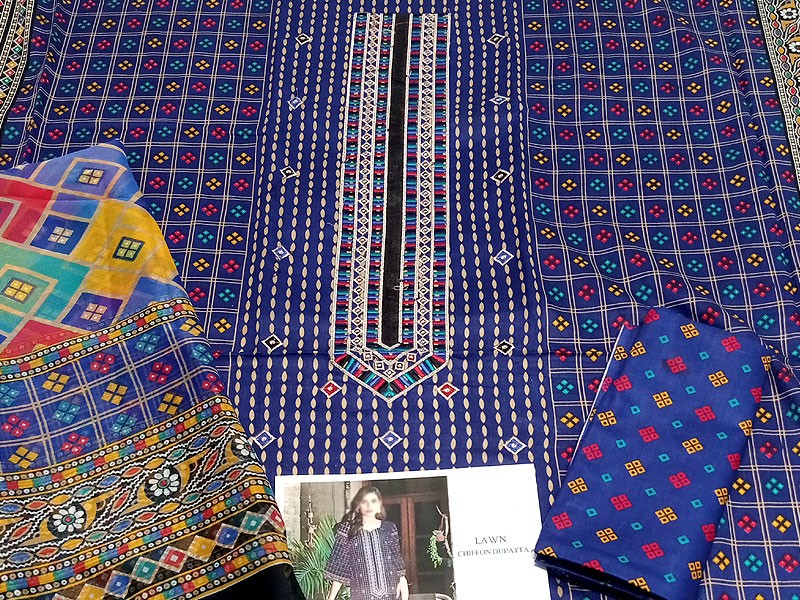 Embroidered Lawn Dress 2023 with Chiffon Dupatta