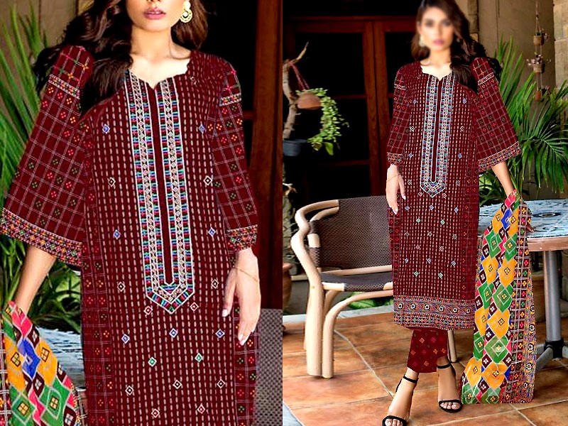 Hit Design Embroidered Lawn Dress with Chiffon Dupatta Price in Pakistan