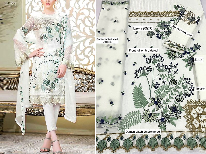 Heavy Embroidered Lawn Dress 2023 with Bamber Chiffon Dupatta