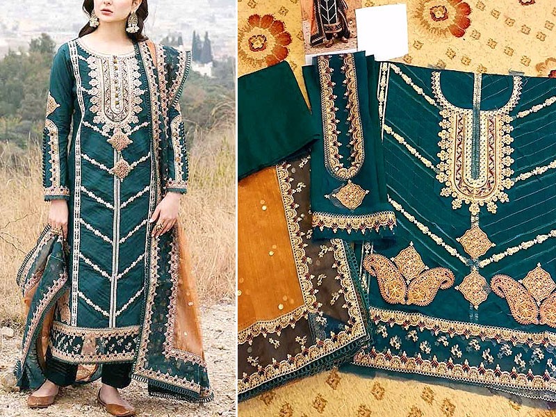 Luxury Heavy Embroidered EID Lawn Dress with Embroidered Net Dupatta