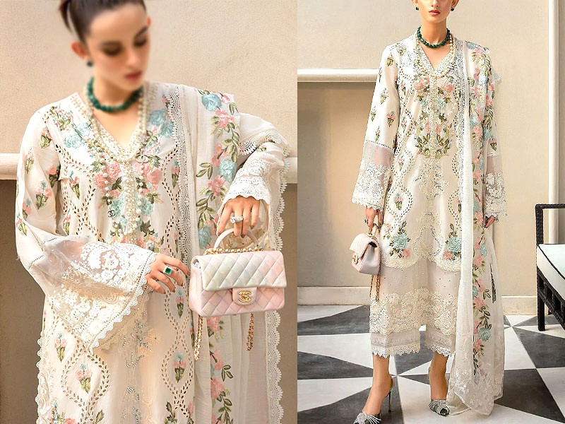 Luxury Schiffli Embroidered EID Lawn Suit with Embroidered Organza Dupatta Price in Pakistan