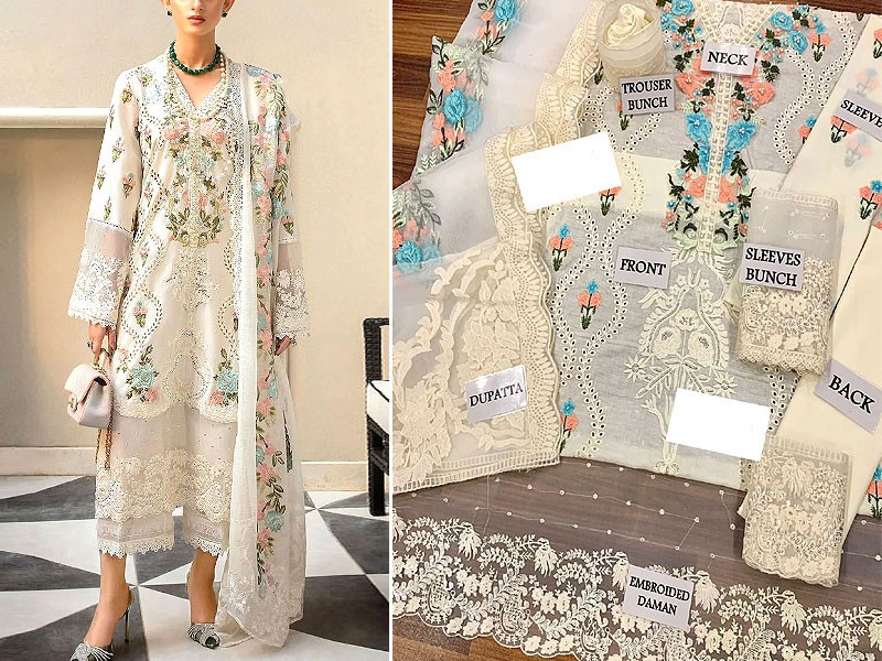 Luxury Schiffli Embroidered EID Lawn Suit with Embroidered Organza Dupatta