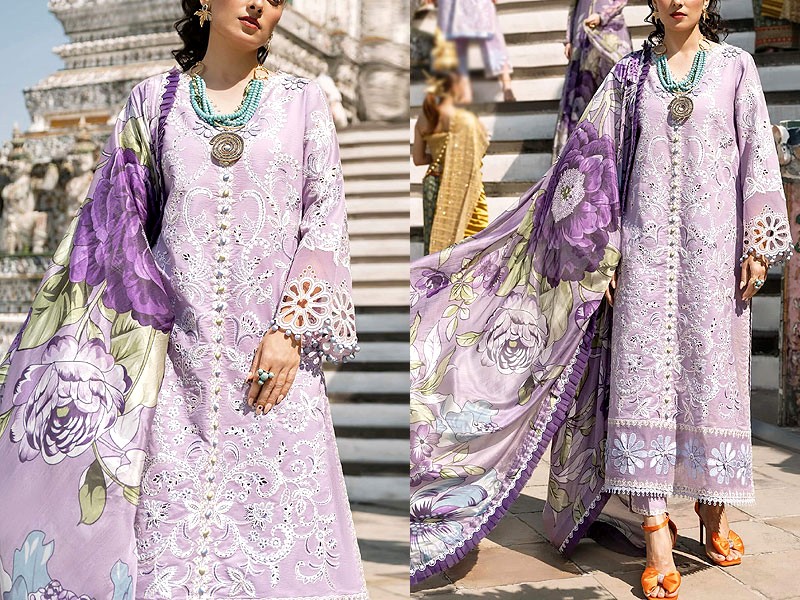 Luxury Heavy Embroidered EID Lawn Dress with Digital Print Silk Dupatta Price in Pakistan