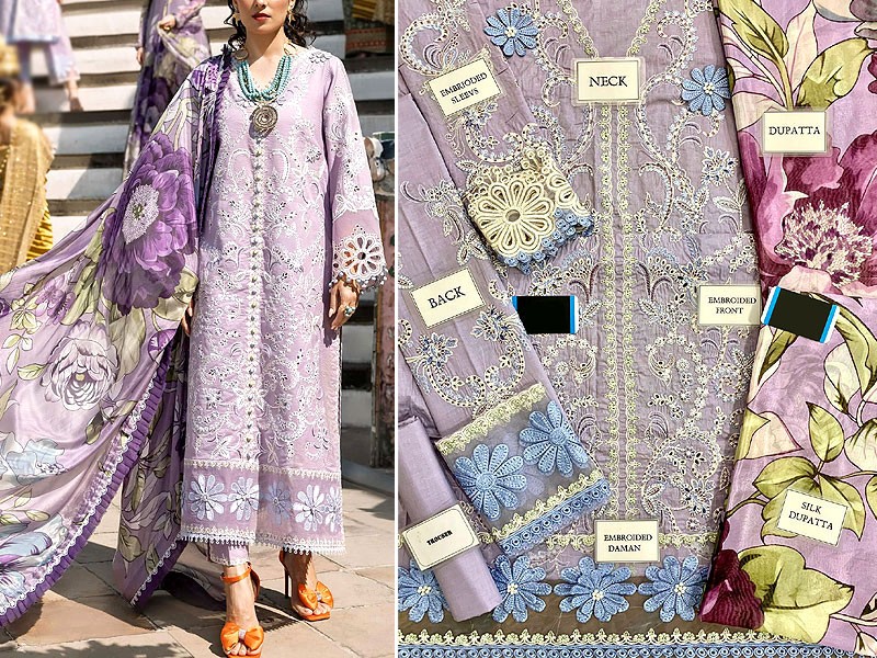Luxury Heavy Embroidered EID Lawn Dress with Digital Print Silk Dupatta