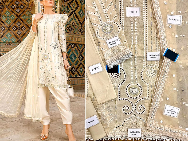 Luxury Schiffli Embroidered EID Lawn Dress with Embroidered Net Dupatta