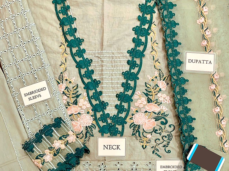 Luxury Schiffli Embroidered EID Lawn Dress with Embroidered Organza Dupatta