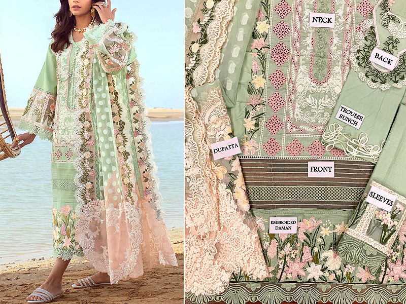 Luxury Schiffli Embroidered Lawn Dress with Heavy Embroidered Organza Dupatta