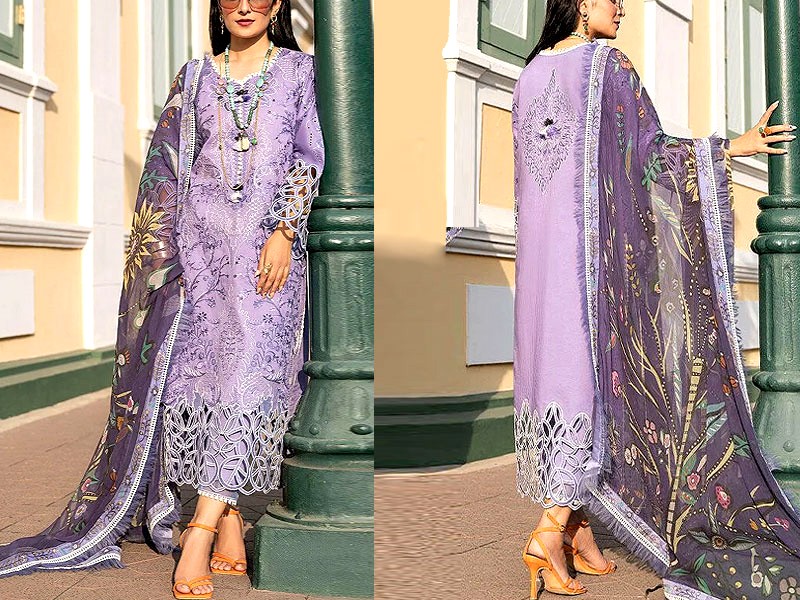 Luxurious Heavy Embroidered Lawn Dress with Digital Print Silk Dupatta