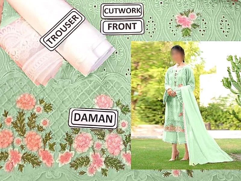 Luxury Schiffli Embroidered Lawn Dress with Embroidered Chiffon Dupatta