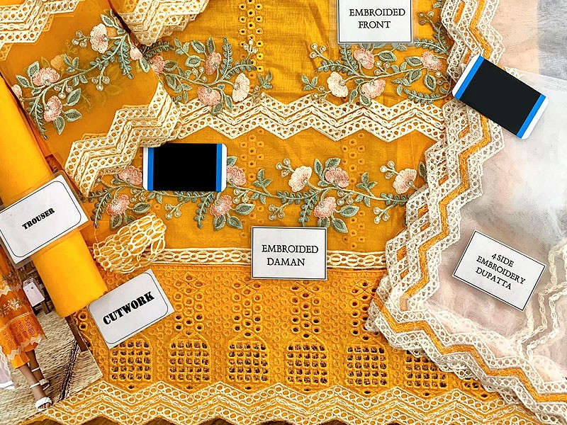 Luxury Schiffli Embroidered Lawn Dress with Embroidered Net Dupatta