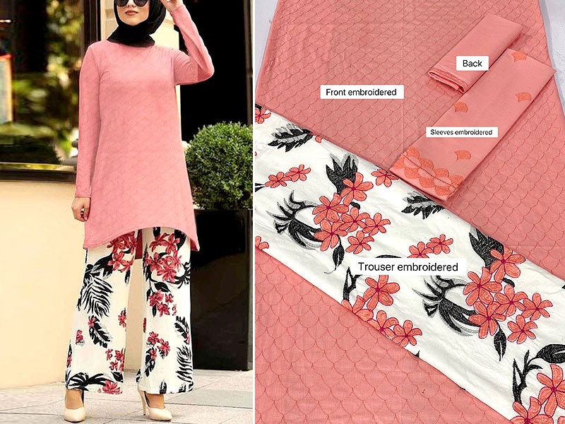 2-Piece Embroidered Lawn Dress with Embroidered Trouser