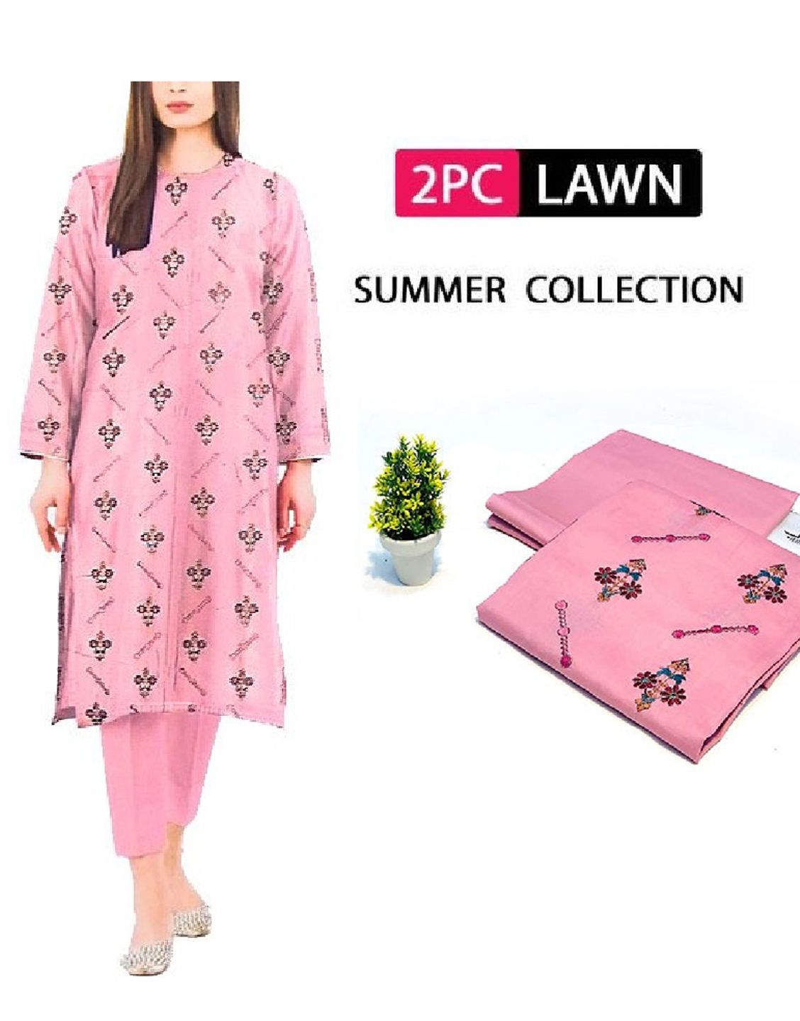 Elegant 2-Piece Embroidered Lawn Dress 2023 Price in Pakistan