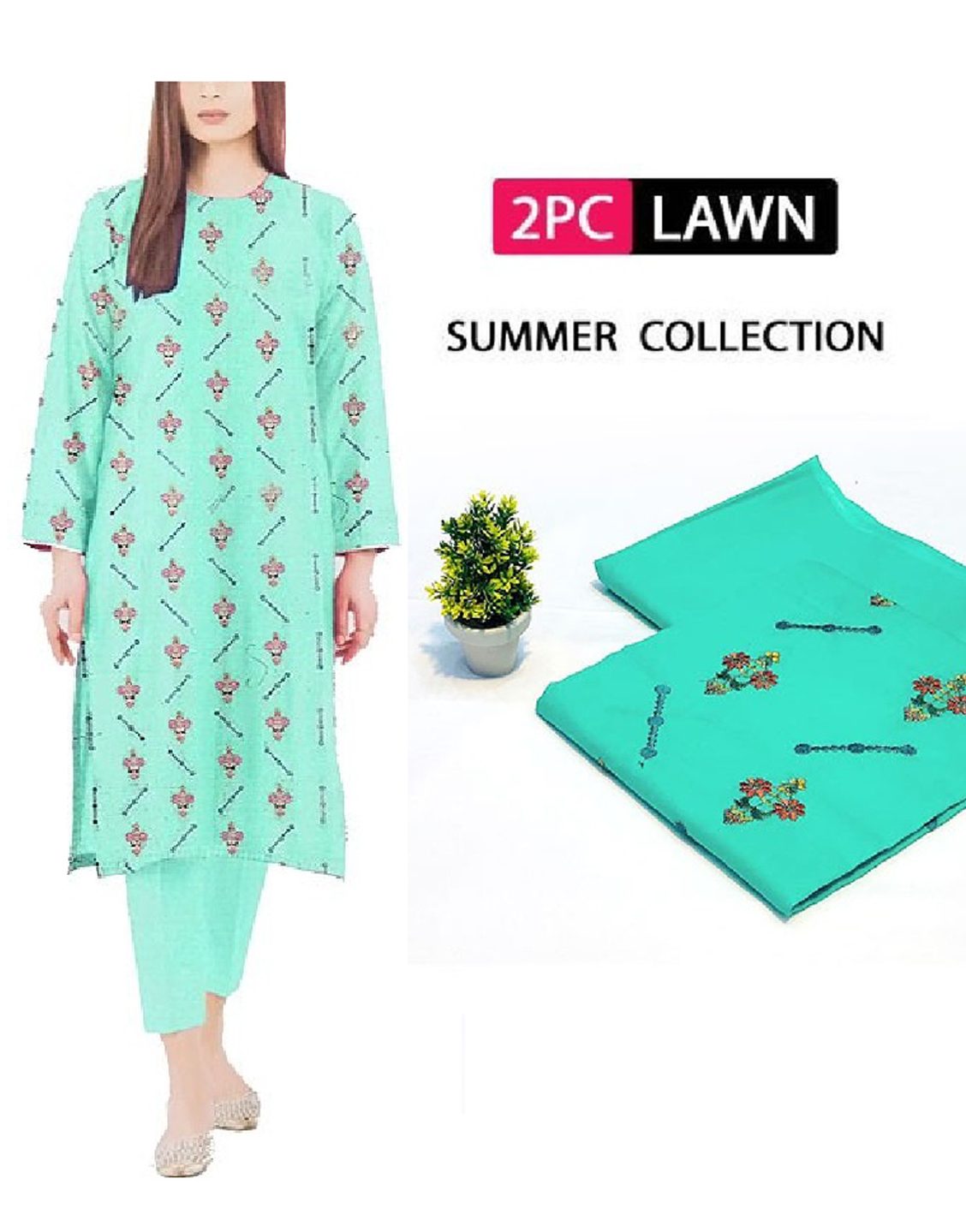 Elegant 2-Piece Embroidered Lawn Suit 2023 Price in Pakistan
