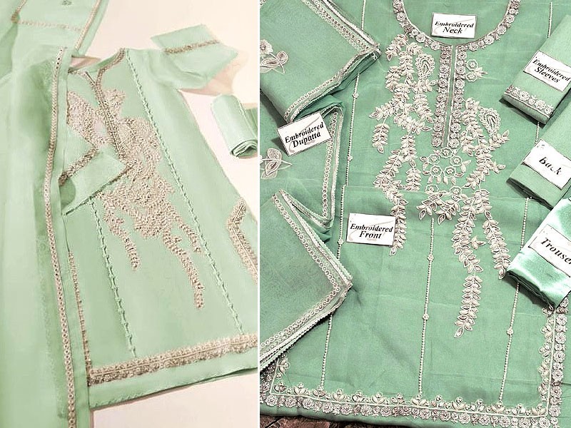 Handwork Heavy Embroidered Organza Wedding Dress 2023
