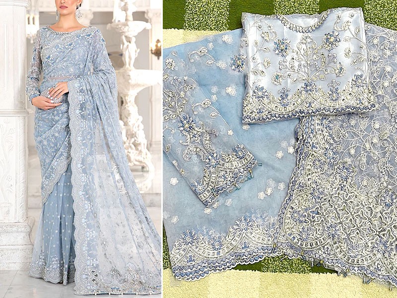 Handwork Heavy Embroidered Net Saree Dress 2023