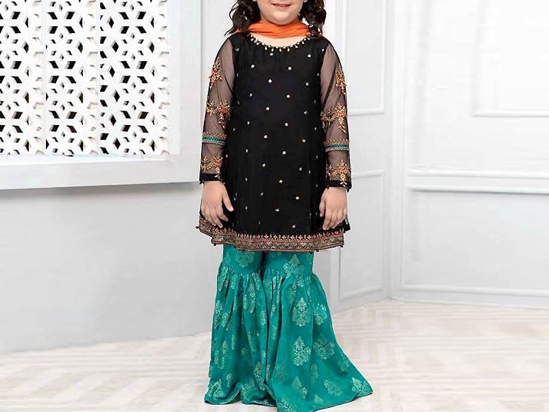 Embroidered Black Net Wedding Dress for Kids Price in Pakistan