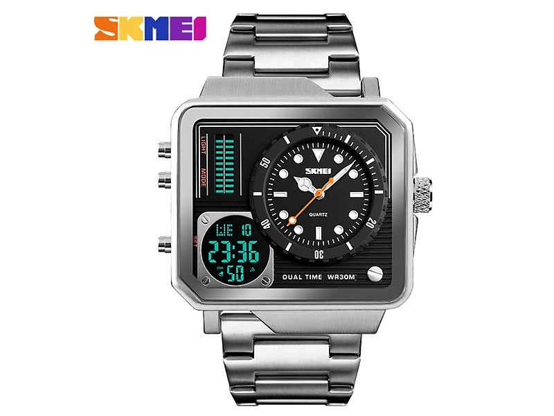 Original SKMEI Sports 1392 Dual Display Dial Stainless Steel Digital Watch WR30M