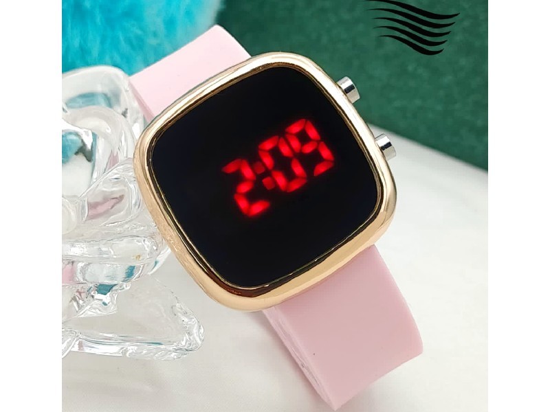 LED Touch Screen Rubber Strap Watch for Kids - Pink