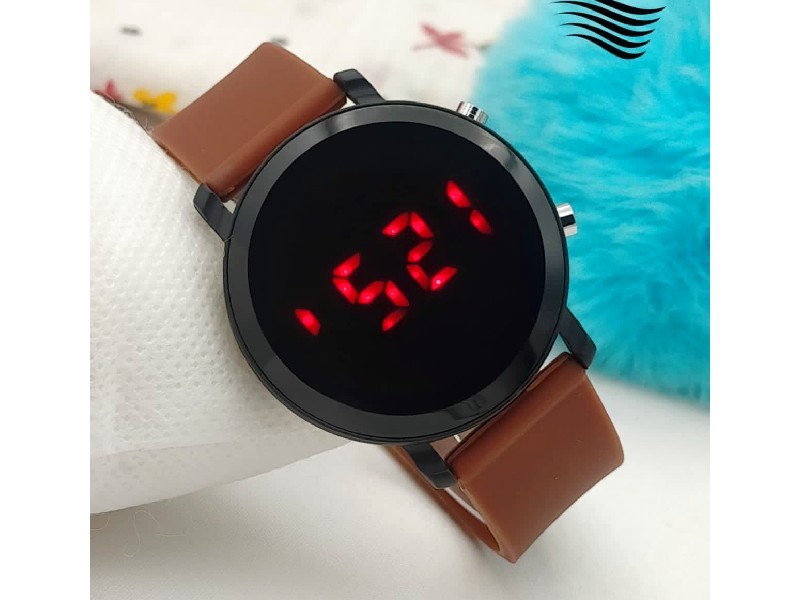 LED Touch Screen Rubber Strap Watch for Kids - Brown