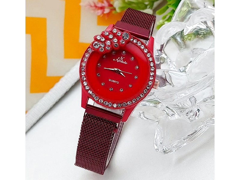 Noble Leaf Magnet Chain Fashion Watch for Ladies - Red Price in Pakistan