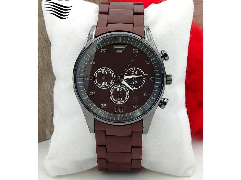 Stylish Rubber Chain Watch for Men - Brown Price in Pakistan