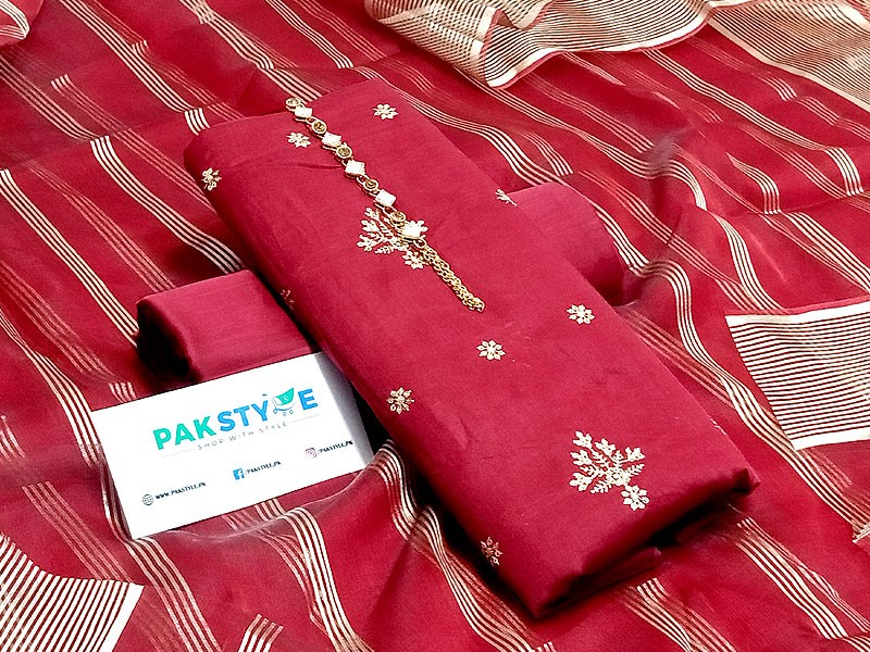 Banarsi Style Embroidered Cotton Lawn Dress with Lining Organza Dupatta Price in Pakistan