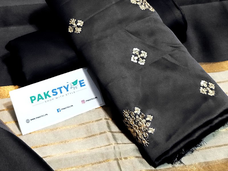 Banarsi Style Embroidered Shamoz Silk Dress with Silk Jhalar Dupatta