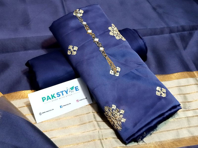 Banarsi Style Full Front Embroidered Raw Silk Dress with Silk Jhalar Dupatta Price in Pakistan