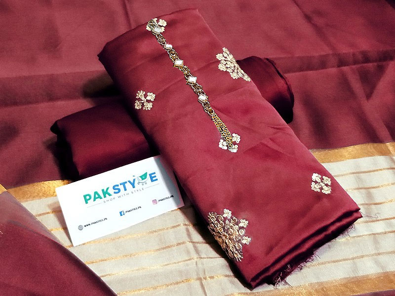 Banarsi Style Full Front Embroidered Raw Silk Dress with Silk Jhalar Dupatta Price in Pakistan