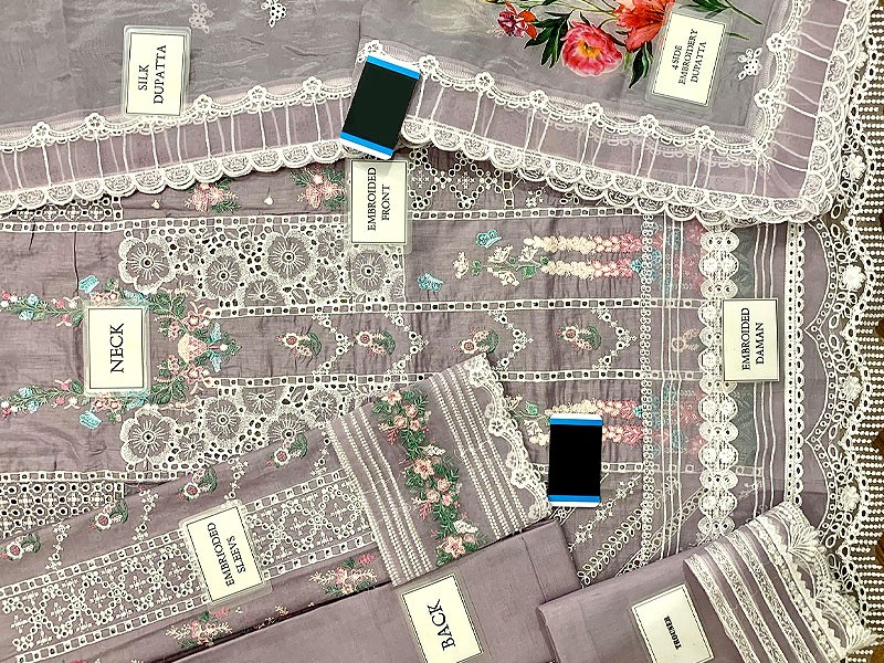 Luxury Schiffli Embroidered Lawn Dress 2023 with Digital Print Silk Dupatta
