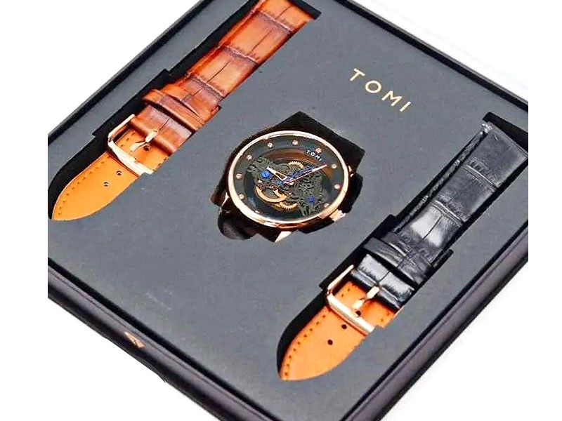 Original Tomi Face Gear Men's Watch with 2 Leather Strap + Box