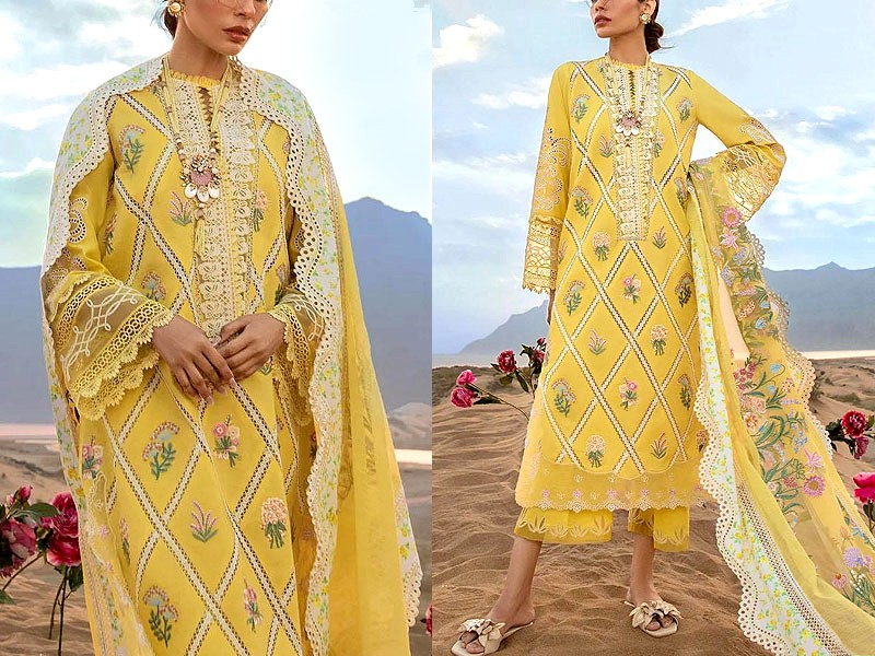 Heavy Embroidered  Lawn Dress  with Chiffon Dupatta Price in Pakistan