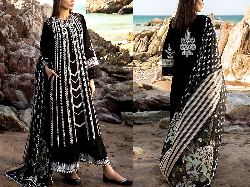Elegant Embroidered Lawn Dress with Chiffon Dupatta Price in Pakistan