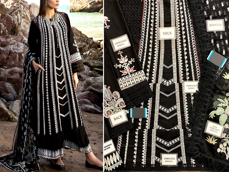 Luxury Heavy Embroidered Black Lawn Dress 2023 with Organza Dupatta
