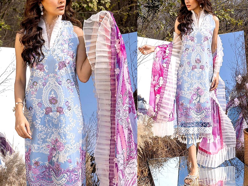 Luxury Heavy Embroidered Lawn Dress with Digital Print Silk Dupatta Price in Pakistan