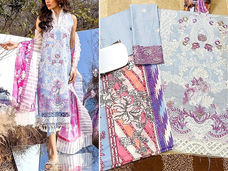 Luxury Heavy Embroidered Lawn Dress with Digital Print Silk Dupatta