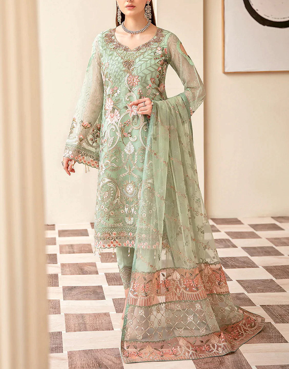 Luxury Handwork Heavy Embroidered Organza Wedding Dress 2023 Price in Pakistan