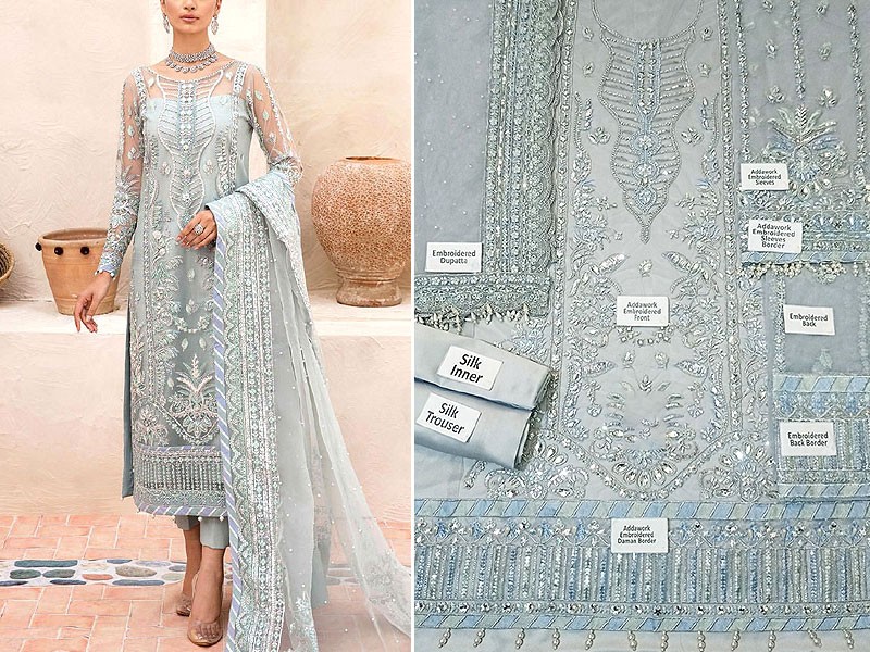 Luxury Handwork Embroidered Net Wedding Dress 2023
