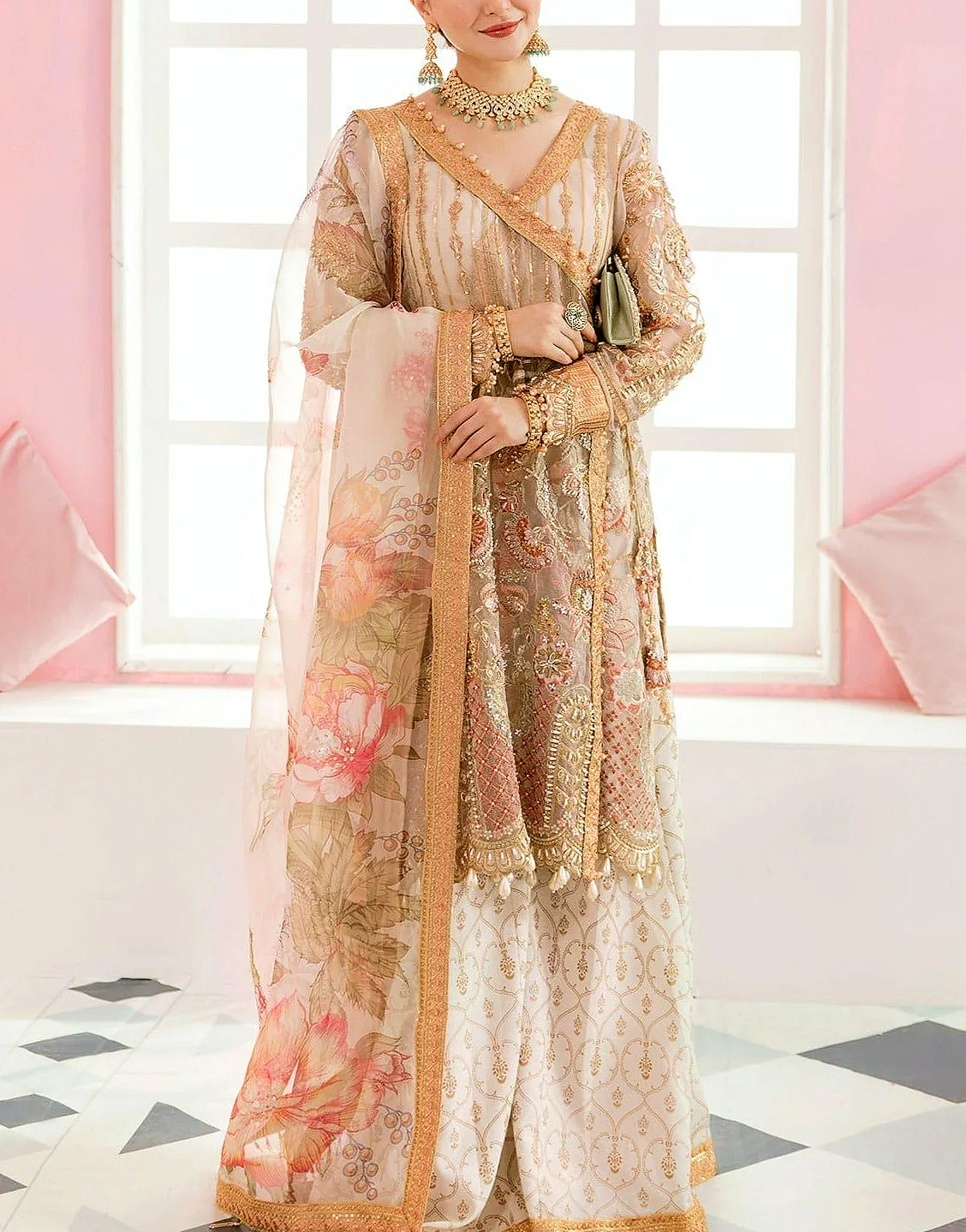Handwork Heavy Embroidered Organza Bridal Dress 2023 Price in Pakistan