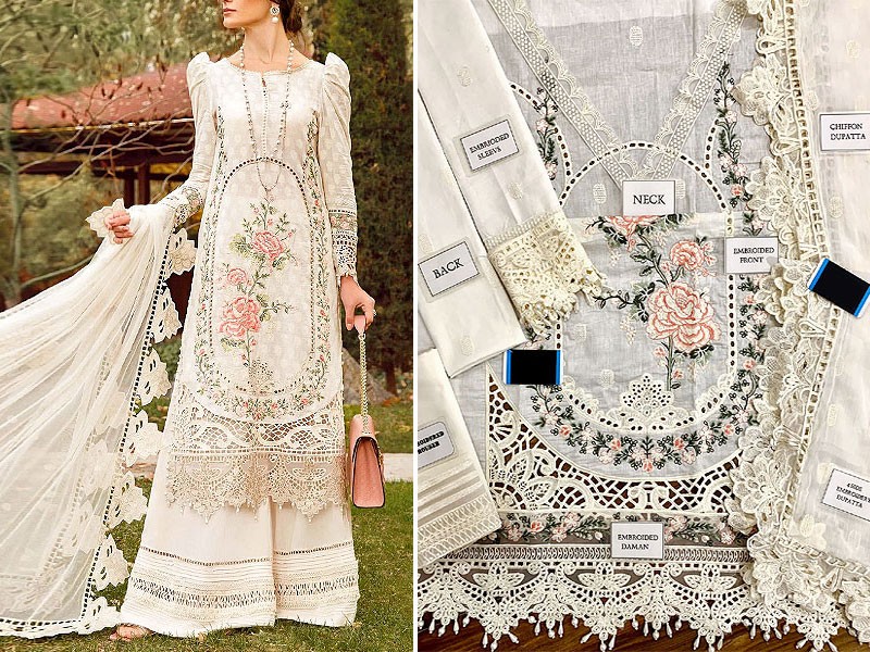 Glamorous Schiffli Embroidered Lawn Dress with Embroidered Chiffon Dupatta