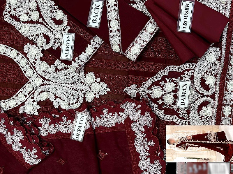 3D Handwork & Heavy Embroidered Chiffon Wedding Dress 2023