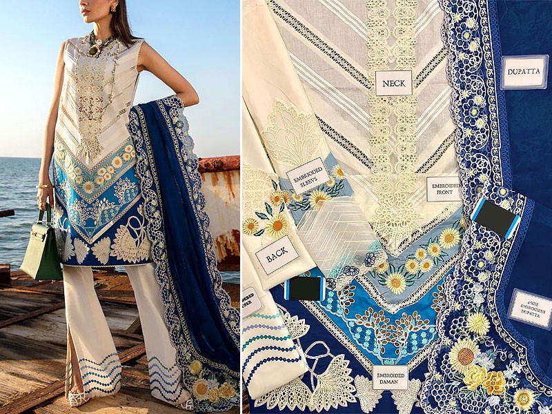 Luxury Heavy Schiffli Embroidered Lawn Dress with Embroidered Organza Dupatta