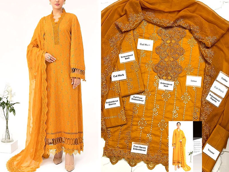 Luxury Schiffli Embroidered Lawn Dress with Embroidered Chiffon Dupatta