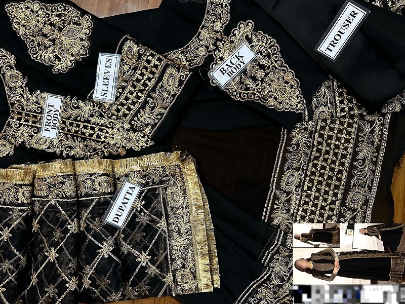 Elegant Embroidered Black Chiffon Maxi Dress with Embroidered Net Dupatta